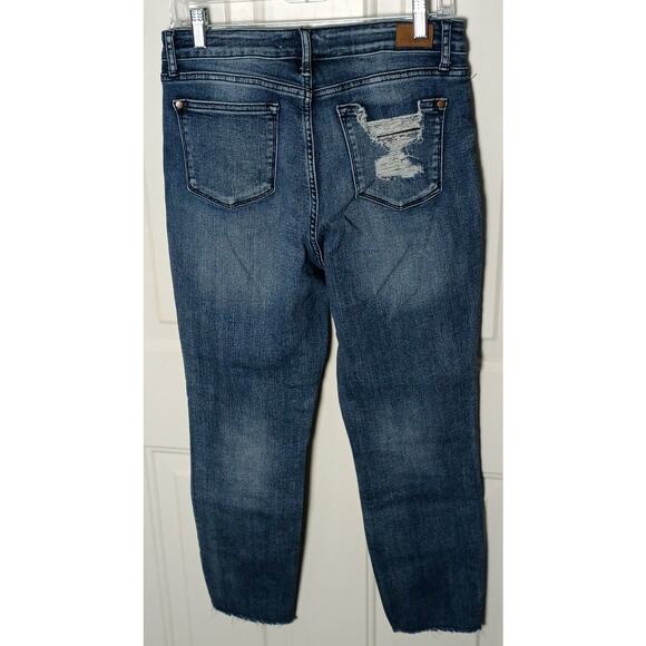 Judy Blue Women 9/29 Dark Wash Shelly High Rise Distressed Fray Hem Denim Jeans - Picture 3 of 7